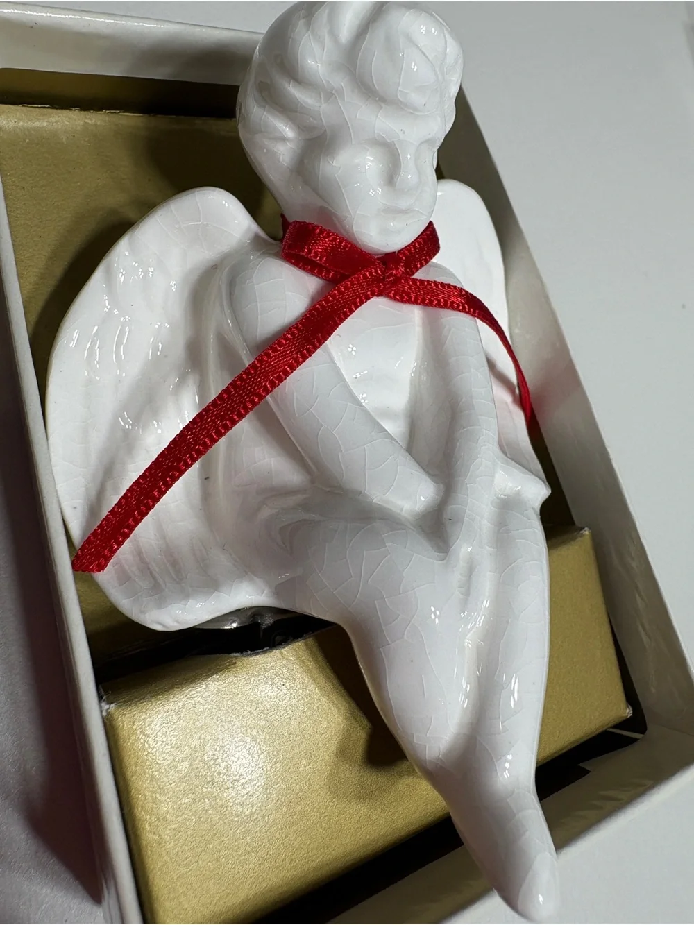 Dept 56 Bone China Angel Ornament With Clip White Red Bow Vintage